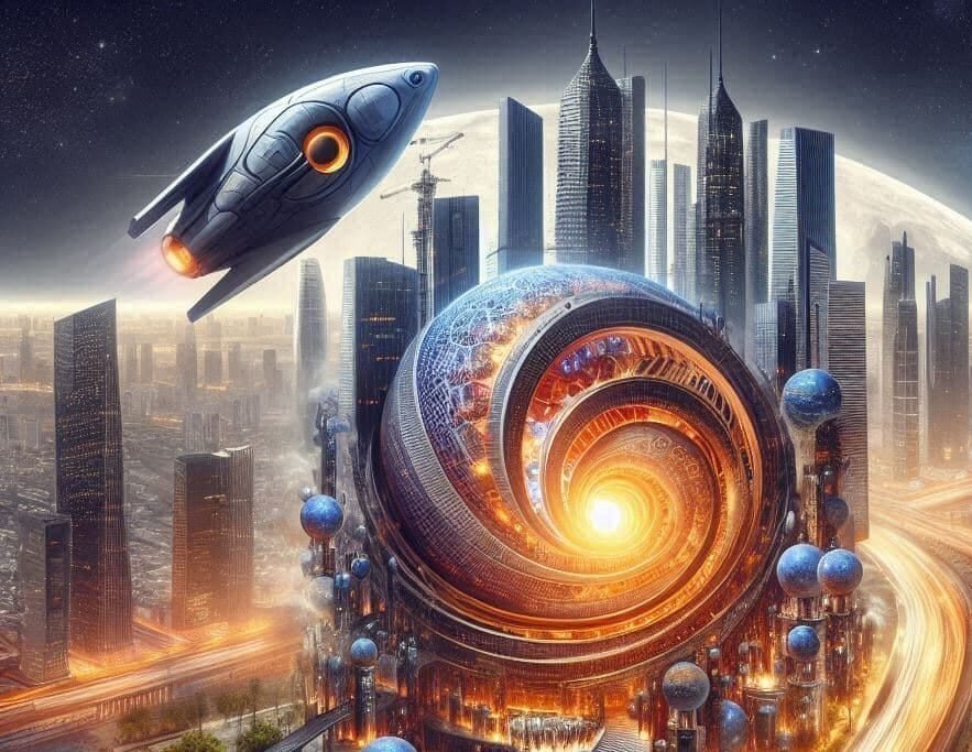 Visuel servant à illustrer les SCPI à haut rendement telles que Comète, Corum Origin et Transitions Europe. On y voit des immeubles, la lune et une fusée.